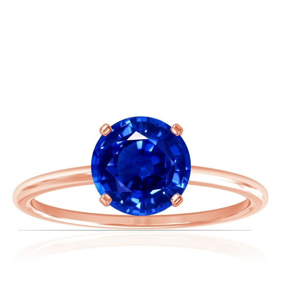 GemsNY September Birthstone - Dainty Round Four Prong Blue Sapphire Solitaire Ring (Grade - AAAA | 1.05cts.)