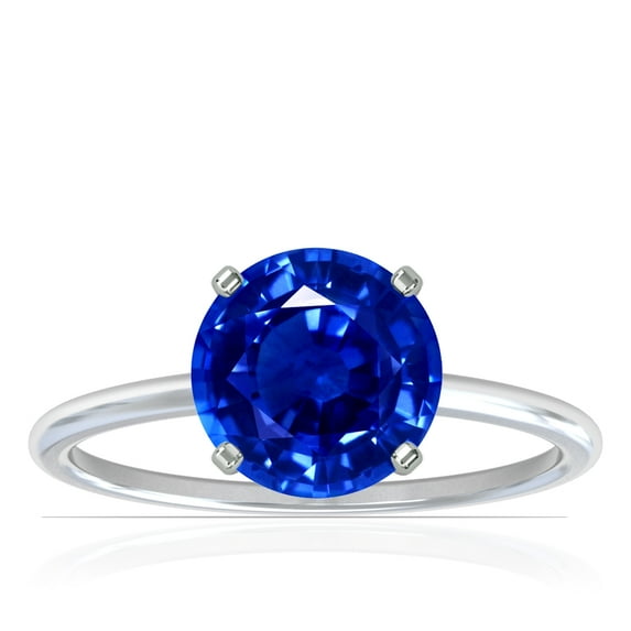 GemsNY September Birthstone - Dainty Round Four Prong Blue Sapphire Solitaire Ring (Grade - AAAA | 1.55cts.)