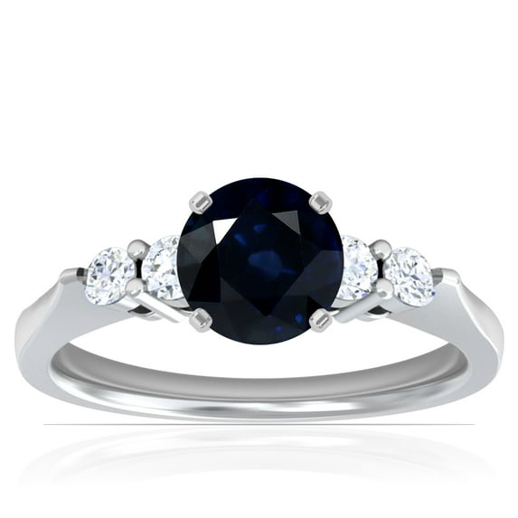 GemsNY September Birthstone - Five Stone Round Blue Sapphire and Diamond Ring (Grade - A | 0.91cttw)