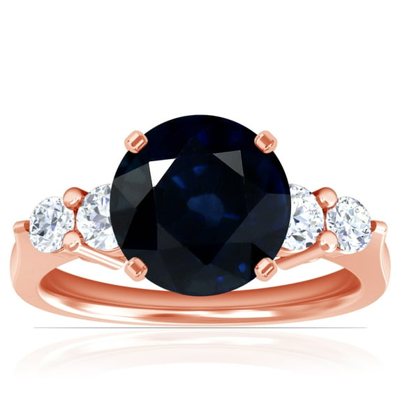 GemsNY September Birthstone - Five Stone Round Blue Sapphire and Diamond Ring (Grade - A | 2.75cttw)