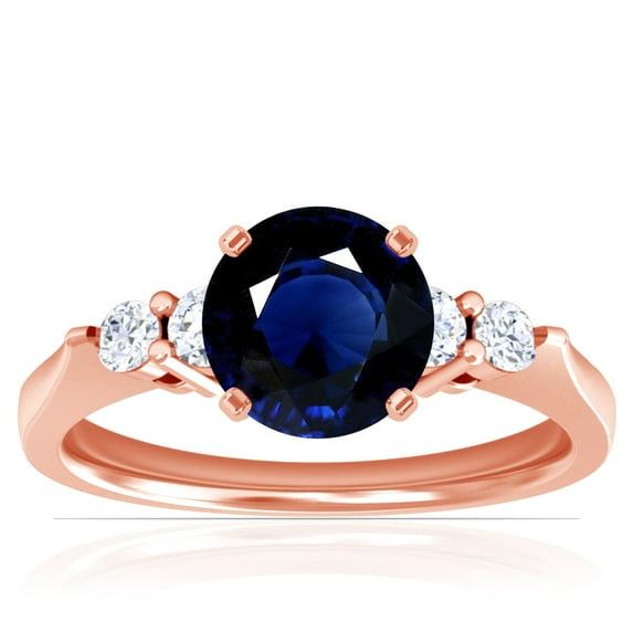 GemsNY September Birthstone - Five Stone Round Blue Sapphire and Diamond Ring (Grade - AA | 1.31cttw)