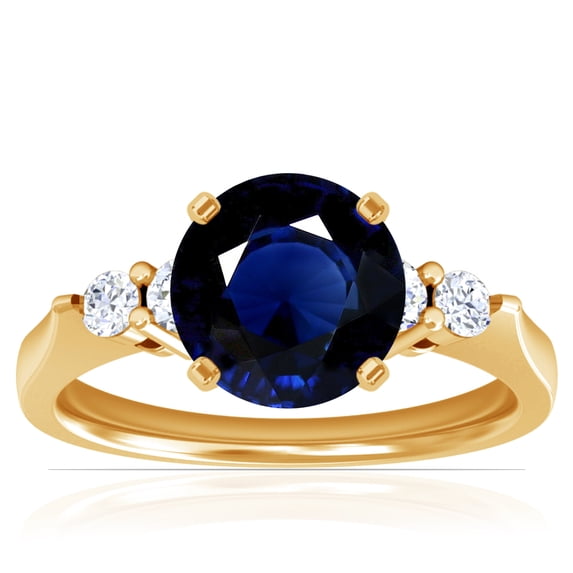 GemsNY September Birthstone - Five Stone Round Blue Sapphire and Diamond Ring (Grade - AA | 1.81cttw)