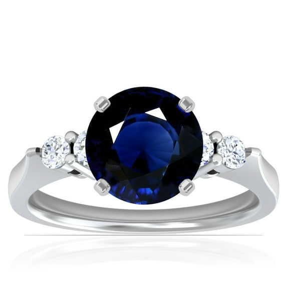 GemsNY September Birthstone - Five Stone Round Blue Sapphire and Diamond Ring (Grade - AA | 1.81cttw)