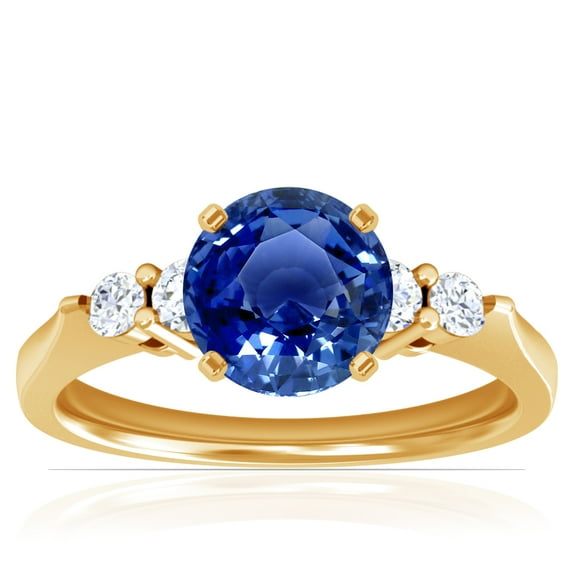 GemsNY September Birthstone - Five Stone Round Blue Sapphire and Diamond Ring (Grade - AAA | 1.31cttw)