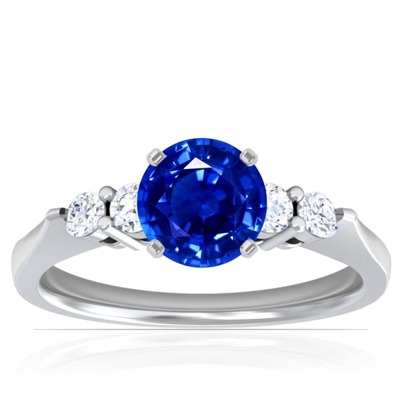 GemsNY September Birthstone - Five Stone Round Blue Sapphire and Diamond Ring (Grade - AAAA | 0.91cttw)