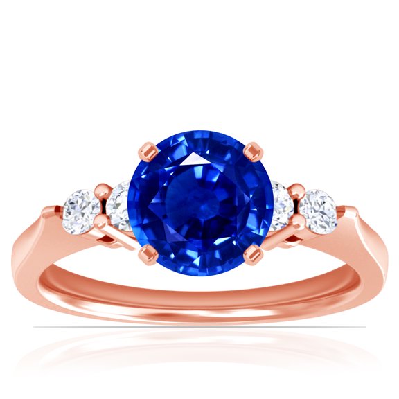 GemsNY September Birthstone - Five Stone Round Blue Sapphire and Diamond Ring (Grade - AAAA | 1.31cttw)