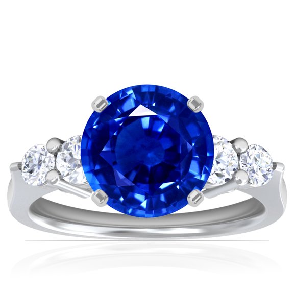 GemsNY September Birthstone - Five Stone Round Untreated Blue Sapphire and Diamond Ring (Grade - AAAAA | 2.75cttw)