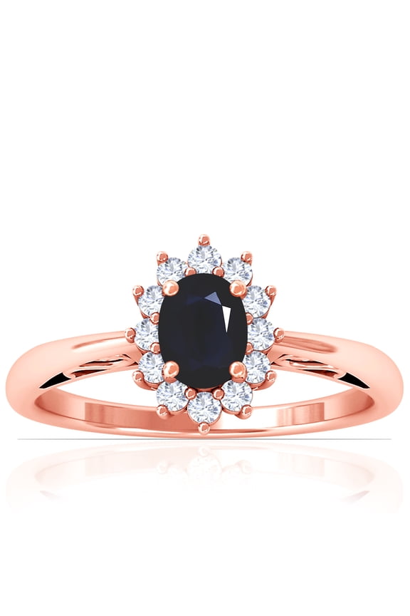September Birthstone - Four Prong Princess Diana Inspired Oval Sapphire Halo Ring (0.92cttw)