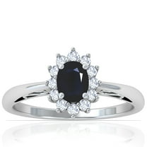 GemsNY September Birthstone - Four Prong Princess Diana Inspired Oval Sapphire Halo Ring For Women (Grade - A | 0.92cttw)
