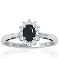 thumbnail image 1 of GemsNY September Birthstone - Four Prong Princess Diana Inspired Oval Sapphire Halo Ring (Grade - A | 0.92cttw), 1 of 4