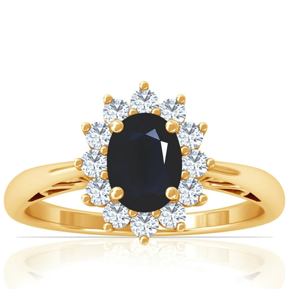 GemsNY September Birthstone - Four Prong Princess Diana Inspired Oval Sapphire Halo Ring (Grade - A | 1.48cttw)