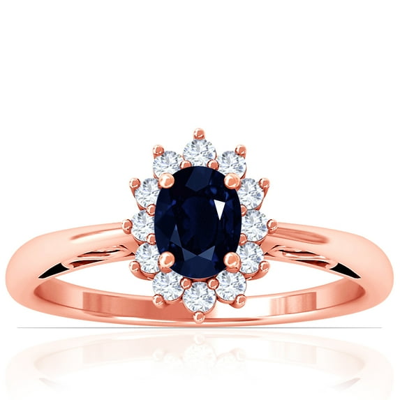 GemsNY September Birthstone - Four Prong Princess Diana Inspired Oval Sapphire Halo Ring (Grade - AA | 0.92cttw)