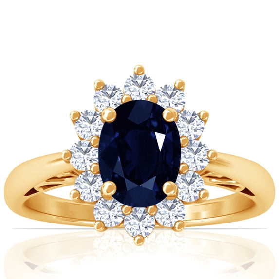 GemsNY September Birthstone - Four Prong Princess Diana Inspired Oval Sapphire Halo Ring (Grade - AA | 2.15cttw)