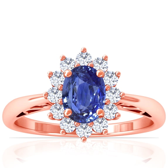 GemsNY September Birthstone - Four Prong Princess Diana Inspired Oval Sapphire Halo Ring (Grade - AAA | 1.48cttw)