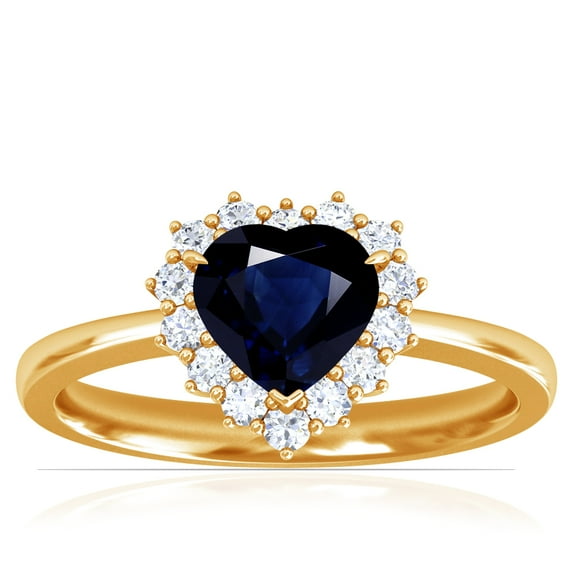 GemsNY September Birthstone - Heart Shape Blue Sapphire Halo Ring (Grade - AA | 1.35cttw)
