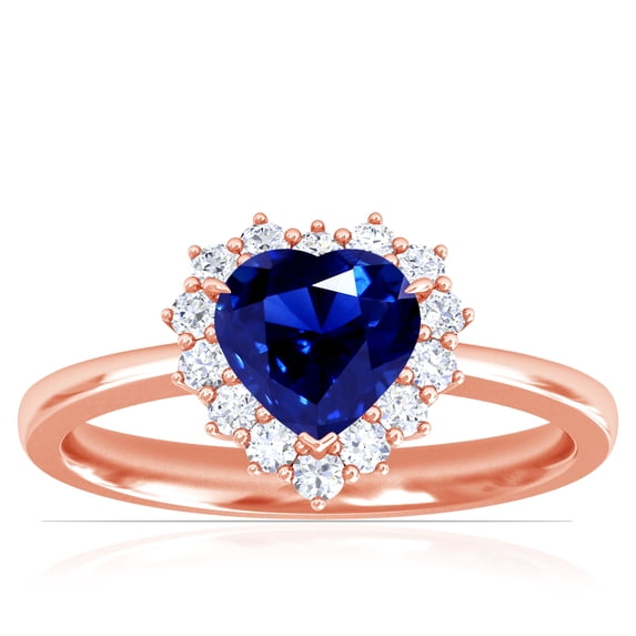 GemsNY September Birthstone - Heart Shape Blue Sapphire Halo Ring (Grade - AAAA | 1.35cttw)