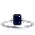 thumbnail image 1 of GemsNY September Birthstone - Petite Emerald Cut Blue Sapphire Ring with Round and Marquise Side Diamonds (Grade - A | 1.13cttw), 1 of 4