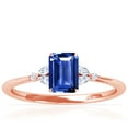 thumbnail image 1 of GemsNY September Birthstone - Petite Emerald Cut Blue Sapphire Ring with Round and Marquise Side Diamonds (Grade - AAA | 1.13cttw), 1 of 4