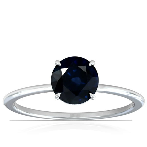 GemsNY September Birthstone - Petite Prong Set Round Blue Sapphire Hidden Halo Ring (Grade - A | 1.14cttw)
