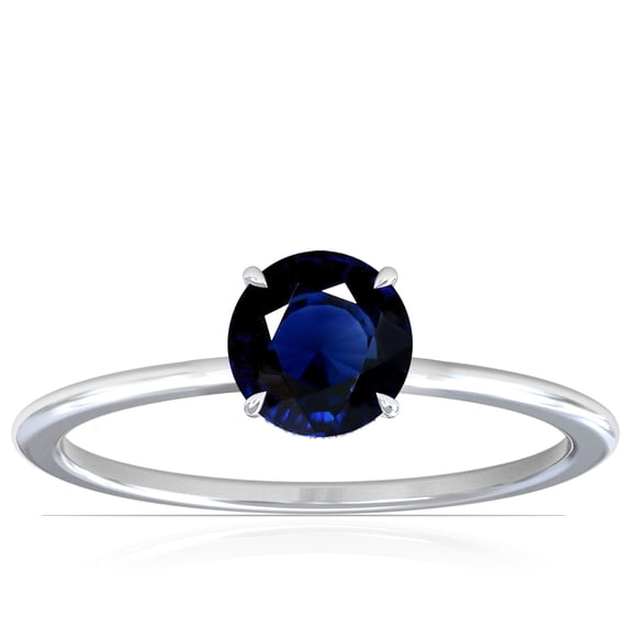 GemsNY September Birthstone - Petite Prong Set Round Blue Sapphire Hidden Halo Ring (Grade - AA | 0.74cttw)