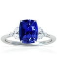 thumbnail image 1 of GemsNY September Birthstone - Petite Rectangle Cushion Blue Sapphire Ring with Round and Marquise Side Diamonds For Women (Grade - AAAA | 2.93cttw), 1 of 4