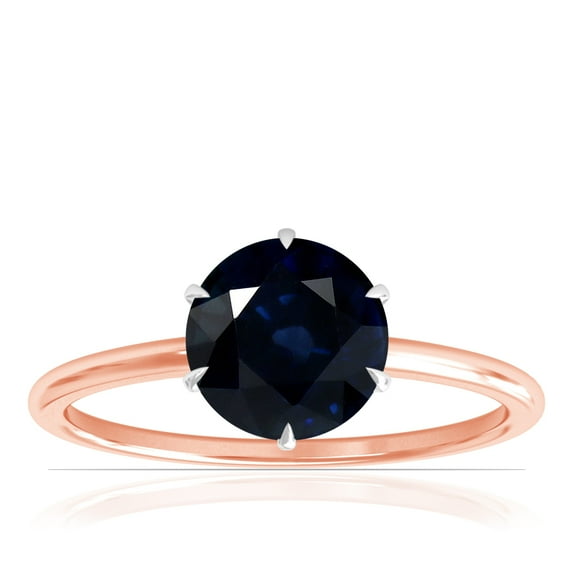 GemsNY September Birthstone - Petite Two Tone Round Blue Sapphire Solitaire Ring (Grade - A | 1.05cts.)