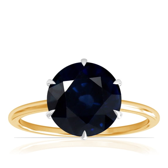 GemsNY September Birthstone - Petite Two Tone Round Blue Sapphire Solitaire Ring (Grade - A | 2.25cts.)