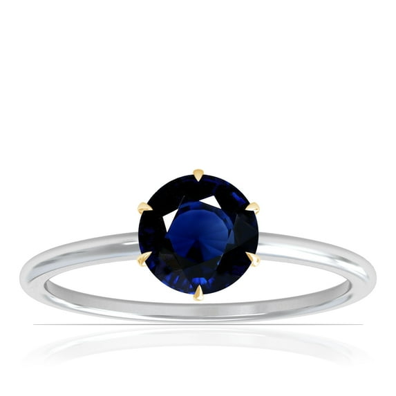 GemsNY September Birthstone - Petite Two Tone Round Blue Sapphire Solitaire Ring (Grade - AA | 0.65cts.)