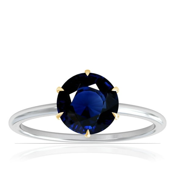 GemsNY September Birthstone - Petite Two Tone Round Blue Sapphire Solitaire Ring (Grade - AA | 1.05cts.)