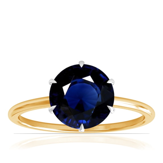 GemsNY September Birthstone - Petite Two Tone Round Blue Sapphire Solitaire Ring (Grade - AA | 1.55cts.)