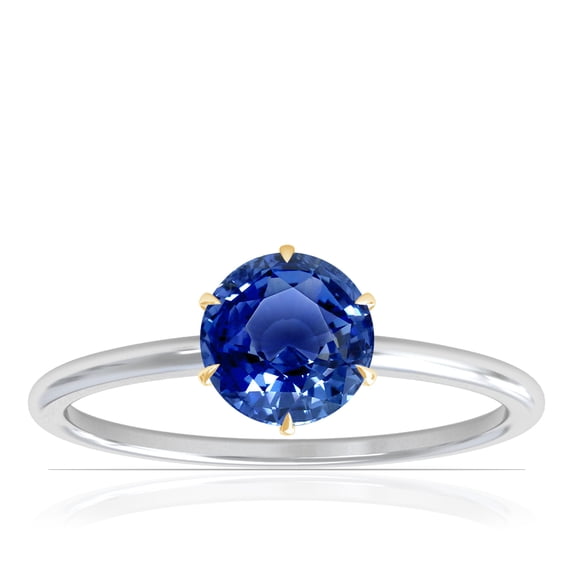 GemsNY September Birthstone - Petite Two Tone Round Blue Sapphire Solitaire Ring (Grade - AAA | 0.65cts.)