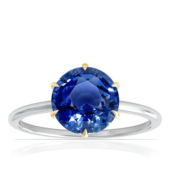 GemsNY September Birthstone - Petite Two Tone Round Blue Sapphire Solitaire Ring (Grade - AAA | 1.55cts.)