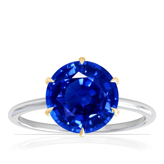 GemsNY September Birthstone - Petite Two Tone Round Blue Sapphire Solitaire Ring (Grade - AAAA | 2.25cts.)