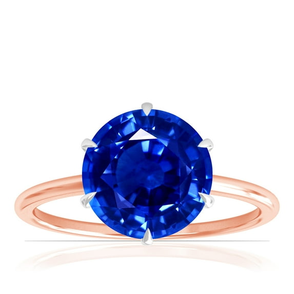 GemsNY September Birthstone - Petite Two Tone Round Blue Sapphire Solitaire Ring (Grade - AAAA | 2.25cts.)