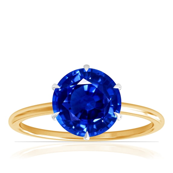 GemsNY September Birthstone - Petite Two Tone Round Untreated Blue Sapphire Solitaire Ring (Grade - AAAAA | 1.55cts.)