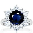 thumbnail image 1 of GemsNY September Birthstone - Prong Set Round Blue Sapphire Sunburst Diamond Halo Ring (Grade - AA | 3.35cttw), 1 of 4