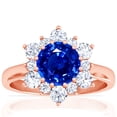 thumbnail image 1 of GemsNY September Birthstone - Prong Set Round Blue Sapphire Sunburst Diamond Halo Ring (Grade - AAAA | 1.56cttw), 1 of 4