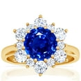 thumbnail image 1 of GemsNY September Birthstone - Prong Set Round Untreated Blue Sapphire Sunburst Diamond Halo Ring (Grade - AAAAA | 2.33cttw), 1 of 4