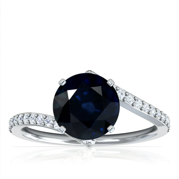 GemsNY September Birthstone - Round Blue Sapphire Bypass Ring With Prong Set Round Diamonds (Grade - A | 1.81cttw)