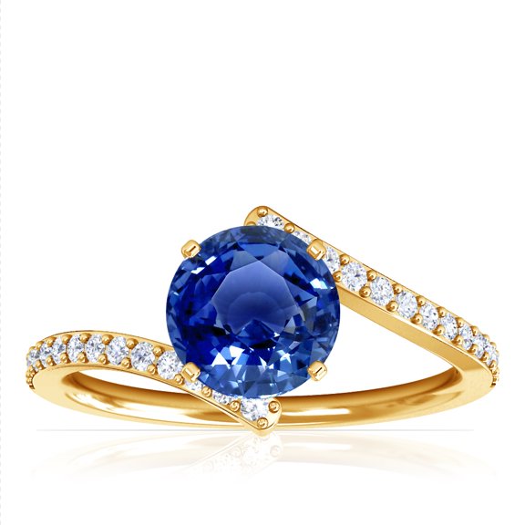GemsNY September Birthstone - Round Blue Sapphire Bypass Ring With Prong Set Round Diamonds (Grade - AAA | 1.31cttw)