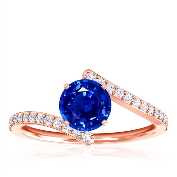 GemsNY September Birthstone - Round Blue Sapphire Bypass Ring With Prong Set Round Diamonds (Grade - AAAA | 0.91cttw)