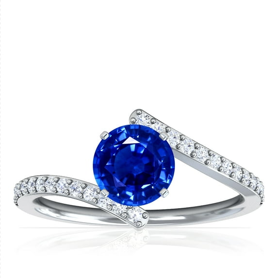 GemsNY September Birthstone - Round Blue Sapphire Bypass Ring With Prong Set Round Diamonds (Grade - AAAA | 0.91cttw)