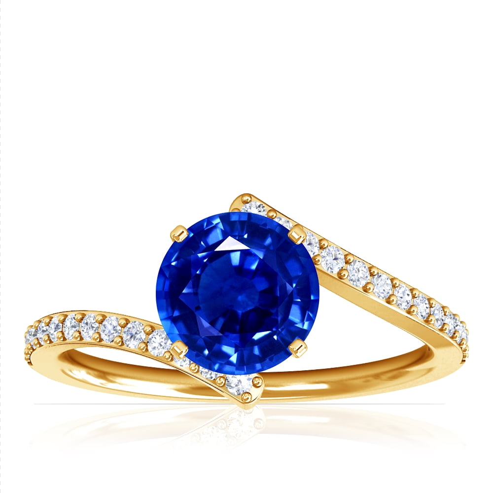 GemsNY September Birthstone Round Blue Sapphire Bypass Ring With Prong Set Round Diamonds Grade AAAA 1.31cttw Walmart