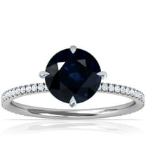 GemsNY September Birthstone - Round Prong Set Blue Sapphire Hidden Halo Ring with Petite Pave Set Band (Grade - A | 0.99cttw)