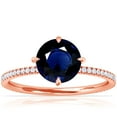 thumbnail image 1 of GemsNY September Birthstone - Round Prong Set Blue Sapphire Hidden Halo Ring with Petite Pave Set Band (Grade - AA | 0.99cttw), 1 of 4