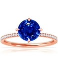 thumbnail image 1 of GemsNY September Birthstone - Round Prong Set Blue Sapphire Hidden Halo Ring with Petite Pave Set Band (Grade - AAAA | 0.99cttw), 1 of 4