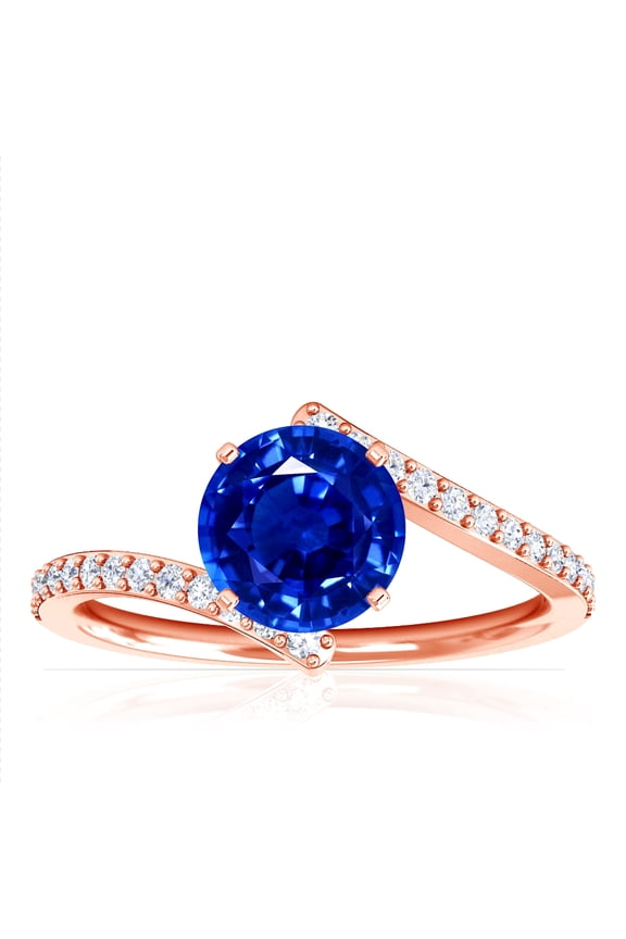 September Birthstone - Round Untreated Blue Sapphire Bypass Ring With Prong Set Round Diamonds For Women (Grade - AAAAA | 1.31cttw)