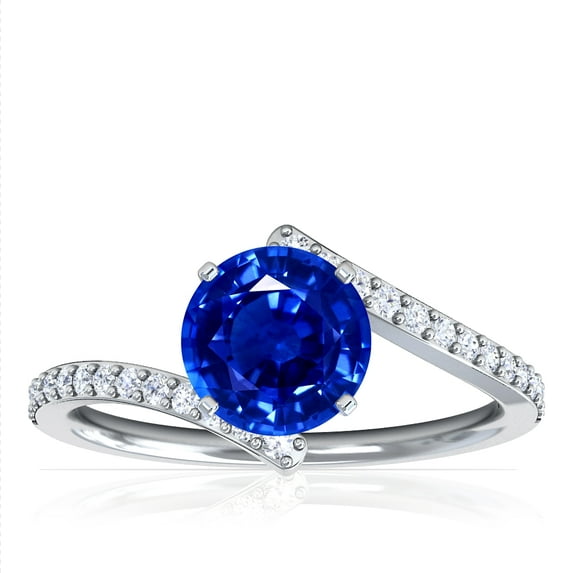 GemsNY September Birthstone - Round Untreated Blue Sapphire Bypass Ring With Prong Set Round Diamonds For Women (Grade - AAAAA | 1.31cttw)