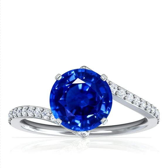 GemsNY September Birthstone - Round Untreated Blue Sapphire Bypass Ring With Prong Set Round Diamonds (Grade - AAAAA | 1.81cttw)