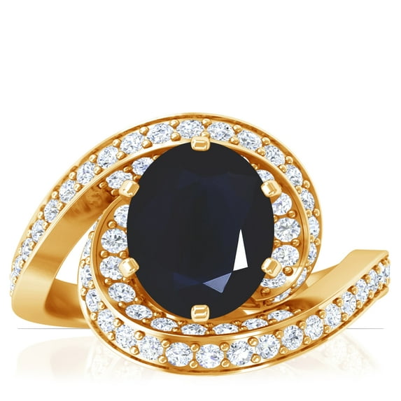 GemsNY September Birthstone - Spiral Shank Oval Blue Sapphire Ring with Pave Set Round Diamonds (Grade - A | 2.33cttw)